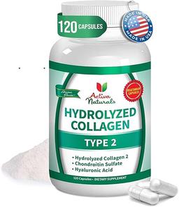 Collagen Type II Hydrolyzed Supplement, Chondroitin and Hyaluronic Acid, for Healthy Hair, Skin, Nails and Joints, No Fillers, Additives and Artificial Colors - 120 Vegetarian Capsules