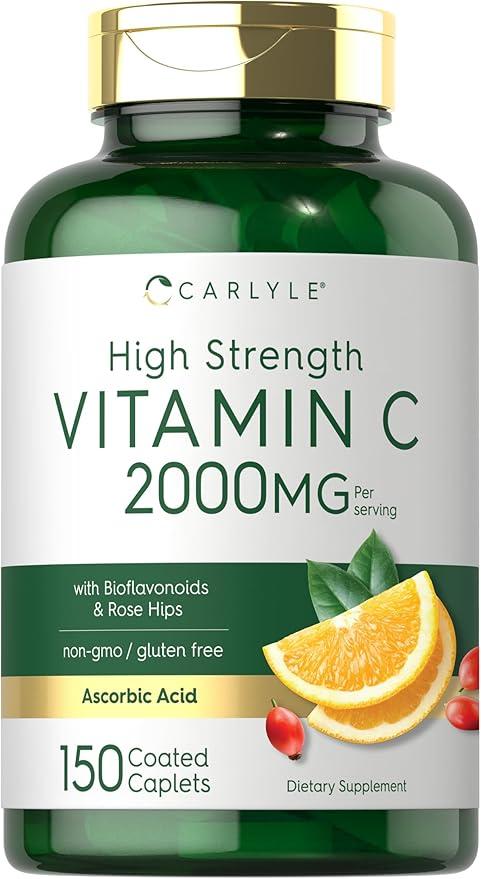 Carlyle Vitamin C 2000mg | with Rose Hips | 150 Caplets | Vegetarian, Non-GMO, Gluten-Free Supplement product image