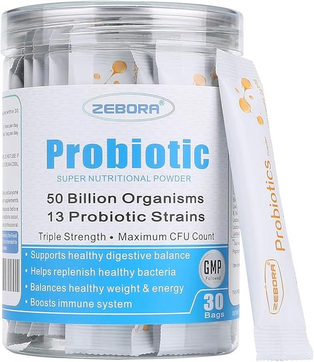 ZEBORA Probiotics for Women, Men and Kids, Prebiotics and Probiotics Powder for Digestive and Immune Gut Health - Support Healthy Respiratory System Gluten Free and Non GMO, 30 Packets product image