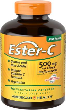 American Health Ester-C with Citrus Bioflavonoids Veggie Capsules - 24-Hour Immune Support, Gentle on Stomach, Non-Acidic Vitamin C - Non-GMO, Gluten Free, Vegan - 500mg, 240 Capsules, 120 Servings