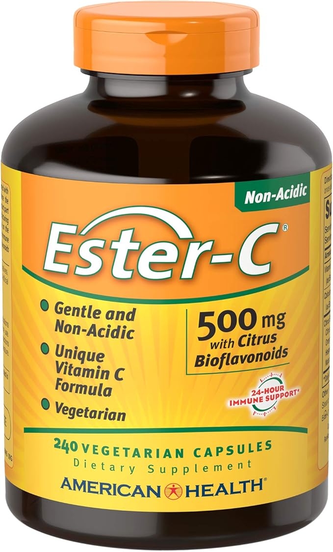 American Health Ester-C with Citrus Bioflavonoids Veggie Capsules - 24-Hour Immune Support, Gentle on Stomach, Non-Acidic Vitamin C - Non-GMO, Gluten Free, Vegan - 500mg, 240 Capsules, 120 Servings product image