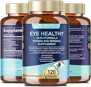 AREDS 2 Eye Vitamin and Mineral Bilberry Extract Omega-3, Eye Vitamin for Senior Macular Health and Dry Eyes, Eye Vitamin Lutein and Zeaxanthin, Support for Eye Fatigue and Hydration (120 Capsules) product image