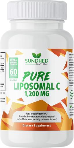 Pure Liposomal Vitamin C - 1200mg Immune System & Collagen Health Booster, Anti-Aging Skin Vitamin, Sodium Ascorbate, Sunflower Lecithin, Liposomal Spheres - 60 Capsules