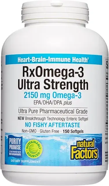 Natural Factors, Ultra Strength RxOmega-3 Fish Oil, High Potency Formula, 2,150 mg Omega-3 per Serving, No Fishy Aftertaste, 150 Softgels product image