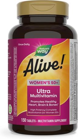 Nature's Way Alive! Vitamins for Women 50 Plus, Complete Multivitamin, High Potency Formula, with Methylated B12, Gluten-Free, 150 Tablets