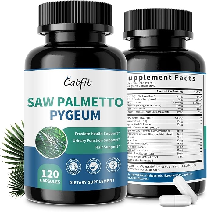 Men's Saw Palmetto - Prostate Health and Urinary Health Support, Men's DHT Blocker, with Pumpkin Seed Oil, Pygeum, Zinc, Vitamins D & E, Biotin, Magnesium, 500mg Saw Palmetto - 120 Capsules product image