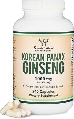 Double Wood Ginseng Capsules (Korean Red Ginseng Extract, 10% Ginsenosides) (4-Month Supply) Vegan Capsules 240 Count - 1,000mg Per Serving for Mood, Cognitive Function and Energy Support