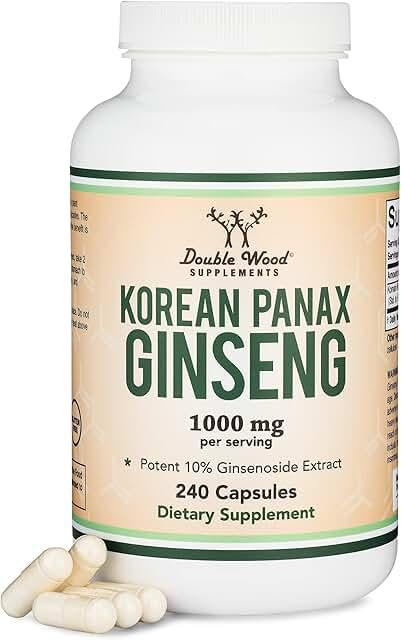 Double Wood Ginseng Capsules (Korean Red Ginseng Extract, 10% Ginsenosides) (4-Month Supply) Vegan Capsules 240 Count - 1,000mg Per Serving for Mood, Cognitive Function and Energy Support product image