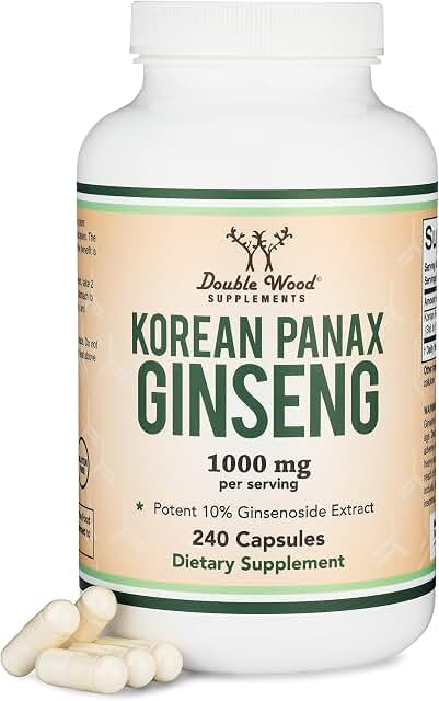 Double Wood Ginseng Capsules (Korean Red Ginseng Extract, 10% Ginsenosides) (4-Month Supply) Vegan Capsules 240 Count - 1,000mg Per Serving for Mood, Cognitive Function and Energy Support product image