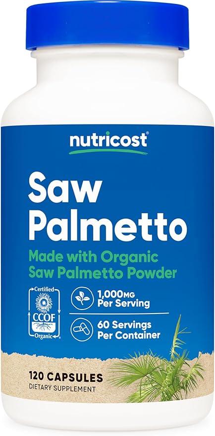 Nutricost Saw Palmetto 1000mg, 120 Capsules - CCOF Certified, Made with Organic Saw Palmetto, Vegetarian, 60 Servings, 500mg per Capsule, Gluten Free product image
