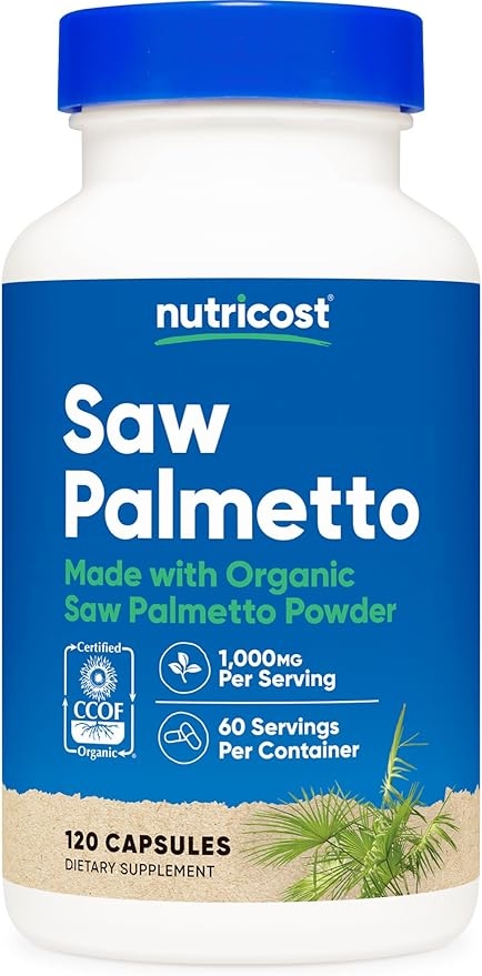 Nutricost Saw Palmetto 1000mg, 120 Capsules - CCOF Certified, Made with Organic Saw Palmetto, Vegetarian, 60 Servings, 500mg per Capsule, Gluten Free product image