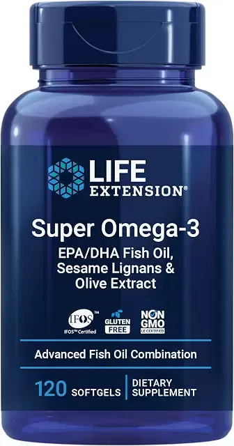 Super Omega-3 EPA/DHA Fish Oil with Sesame Lignans and Olive Extract - Heart and Brain Health - Inflammation and Cholesterol Management - Gluten Free, Non-GMO - Lemon Flavor Softgels 120 Count product image