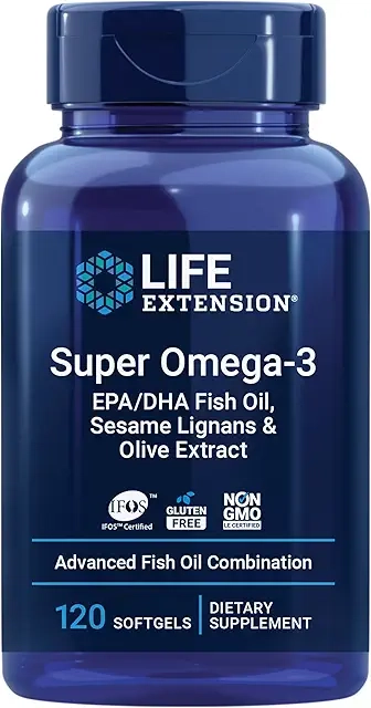 Super Omega-3 EPA/DHA Fish Oil with Sesame Lignans and Olive Extract - Heart and Brain Health - Inflammation and Cholesterol Management - Gluten Free, Non-GMO - Lemon Flavor Softgels 120 Count product image