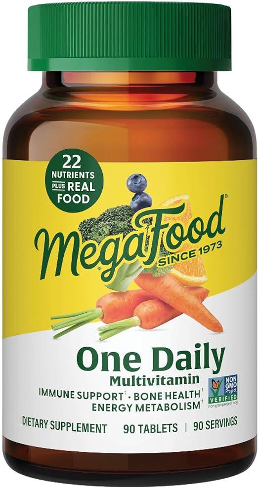 MegaFood One Daily Multivitamin - Multivitamin for Women and Men - with Real Food - Immune Support Supplement - Vitamin C & Vitamin B - Bone Health - Energy Metabolism - Vegetarian, Non-GMO - 90 Tabs product image