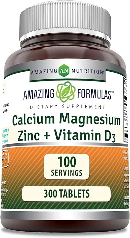Amazing Formulas Calcium Magnesium Zinc D3 - 300 Tablets Per Bottle Supplement (Calcium 1000mg - Magnesium 400mg - Zinc 25mg Plus Vitamin D3 600 IU - Per 3 Tablet Serving) product image