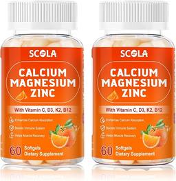 Vitamin C, D3, B12, K2, Calcium 1000mg, Magnesium 400mg, Immune Energy Support, Bone Health and Muscle Function Enhancement Softgels, 120 Count