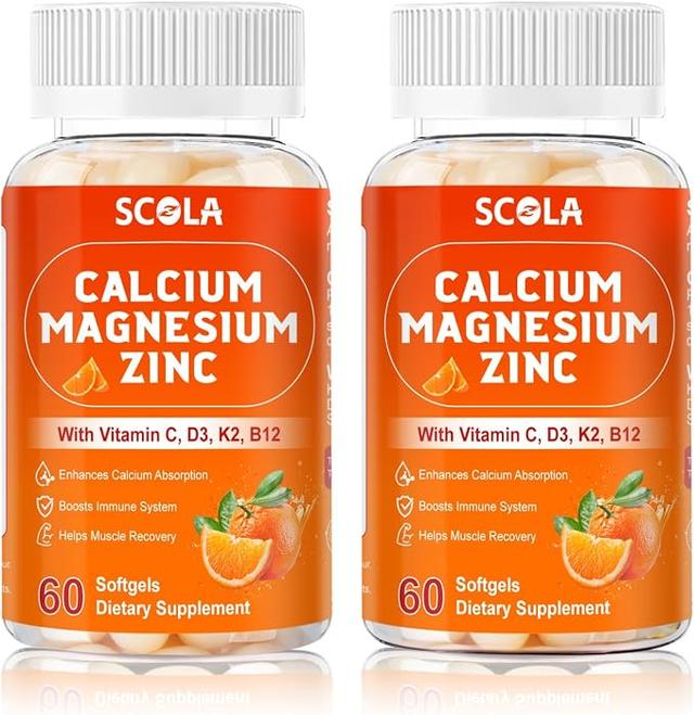 Vitamin C, D3, B12, K2, Calcium 1000mg, Magnesium 400mg, Immune Energy Support, Bone Health and Muscle Function Enhancement Softgels, 120 Count product image