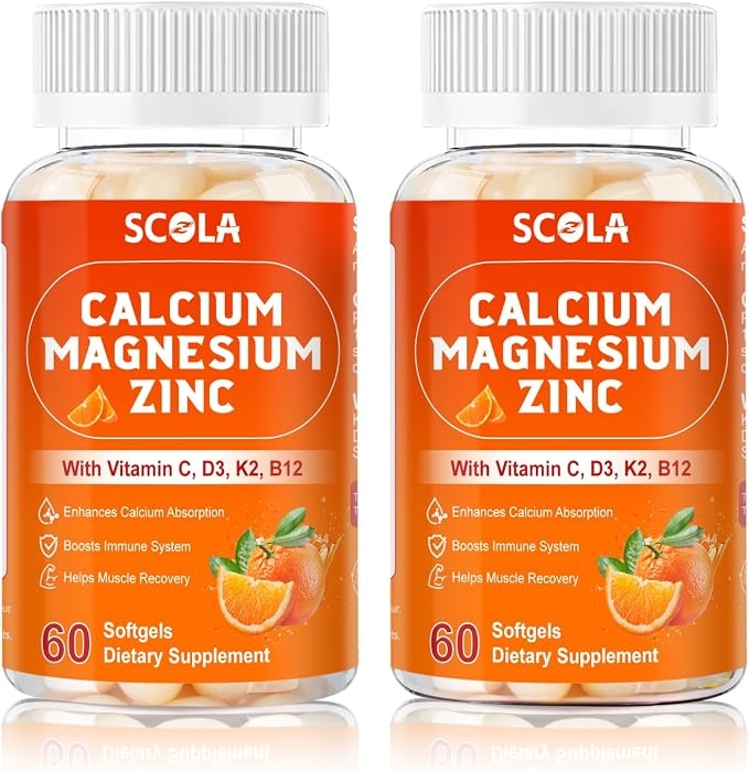 Vitamin C, D3, B12, K2, Calcium 1000mg, Magnesium 400mg, Immune Energy Support, Bone Health and Muscle Function Enhancement Softgels, 120 Count product image