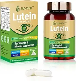 Adult Lutein Eye Vitamin Supplement - 90 Capsules, with Zeaxanthin, Zinc, Vitamin C and E for Eye Health Support, Vegan Formula for Blue Light Protection and Macular Support (1)