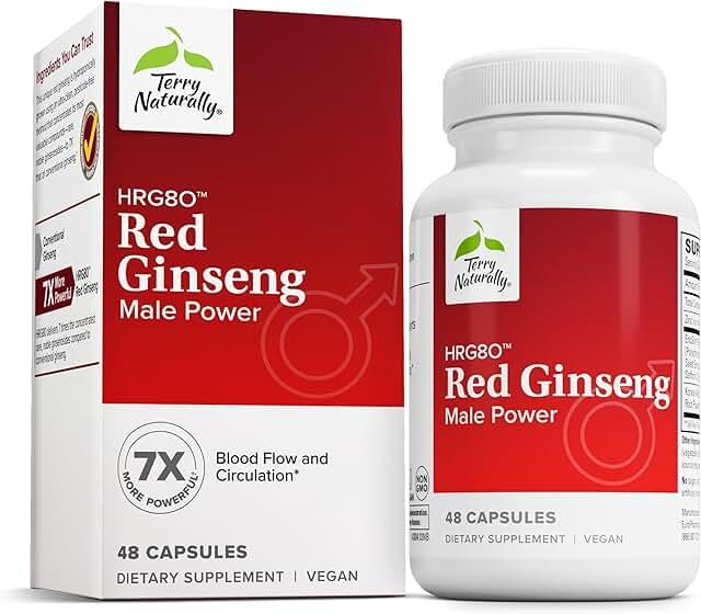 Terry Naturally HRG80 Red Ginseng Men's Power – Blood Circulation and Endurance Support Supplement – Dietary Supplement with Ginseng and Zinc – Herbal Supplement for Energy Support – 48 Capsules product image