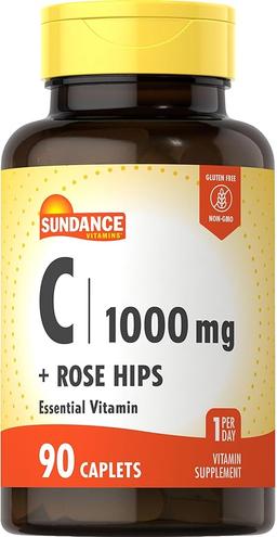 Sundance Vitamin C 1000mg with Rose Hips | 90 Veggie Capsules | Essential Vitamin | Vegetarian, Non-GMO and Gluten-Free Supplement