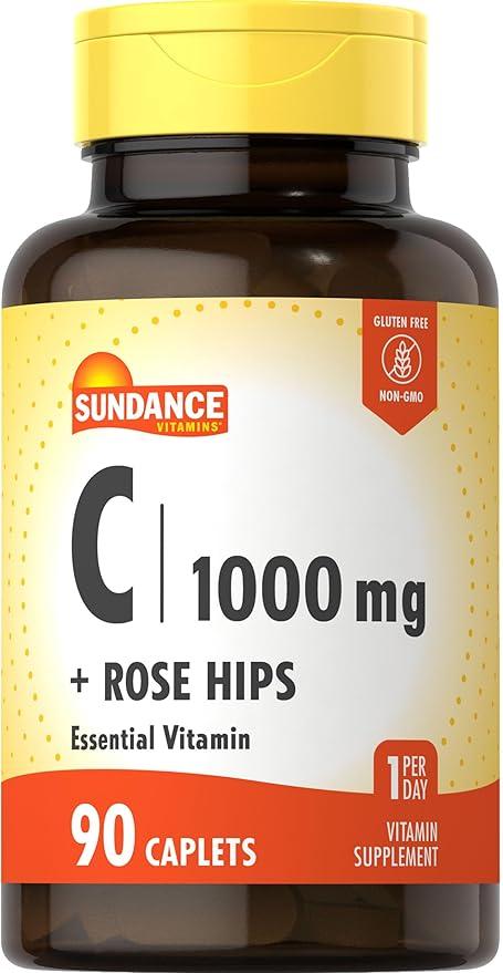 Sundance Vitamin C 1000mg with Rose Hips | 90 Veggie Capsules | Essential Vitamin | Vegetarian, Non-GMO and Gluten-Free Supplement product image