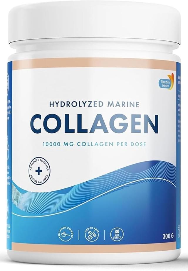 Swedish Nutra - 100% Marine Collagen Powder 300g | Hydrolyzed Collagen Powder (Type I and III) | Healthy Skin, Hair and Nails | High Absorption | Odorless and Unflavored | Easy Mix product image