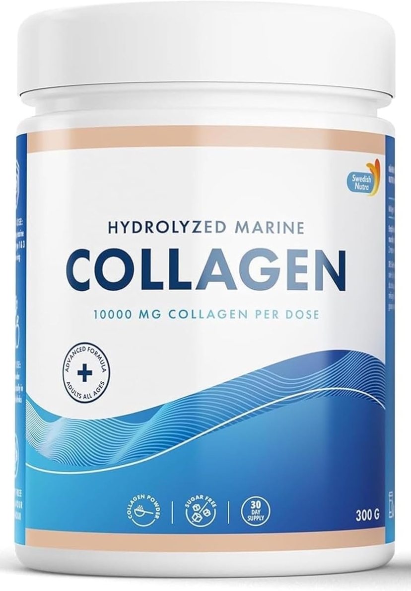 Swedish Nutra - 100% Marine Collagen Powder 300g | Hydrolyzed Collagen Powder (Type I and III) | Healthy Skin, Hair and Nails | High Absorption | Odorless and Unflavored | Easy Mix product image