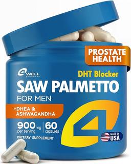 Advanced Formula Saw Palmetto Extract with DHEA and Ashwagandha 900mg – Improved Complex Saw Palmetto and Male Prostate Health Supplement for Men – DHT Blocker for Hair Health Support – Prostate Supplement