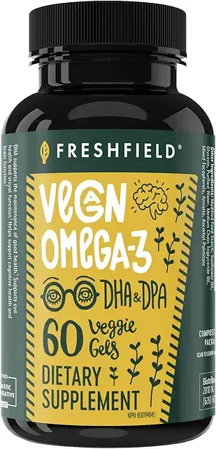 Freshfield Vegan Omega 3 DHA: Algae Oil, Most Reviewed, Carrageenan Free, Sustainably Sourced, Third Party Tested, Heavy Metal Free, Fish Oil Alternative, Plant-Based Omega with DPA for Heart, Brain, and Joint Health Support product image