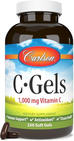 Carlson - C-Gel, 1000mg, Vitamin C Softgels, Immune Support and Heart Health, Vitamin C Softgels, Antioxidant, Vitamin C Supplement, 250 Softgels