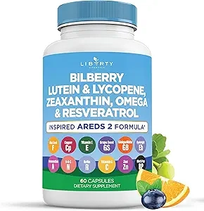 Eye Health Vitamin Bilberry 6000mg Lutein and Zeaxanthin 40mg Lycopene 40mg Resveratrol 3000mg Grape Seed Extract Flaxseed Astaxanthin - AREDS 2 - Eye Vitamin - 60 Capsules product image