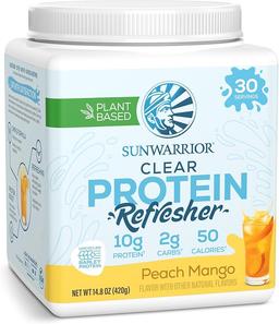 Sunwarrior Clear Protein Powder Plant-Based Water Mix, Vegan and Refreshing Protein and Hydration Supplement 10g per Serving Peach Mango Flavor 420g Bottle 30 Servings