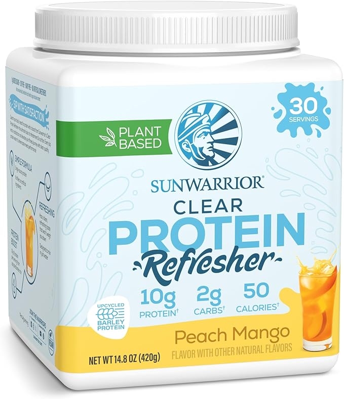 Sunwarrior Clear Protein Powder Plant-Based Water Mix, Vegan and Refreshing Protein and Hydration Supplement 10g per Serving Peach Mango Flavor 420g Bottle 30 Servings product image