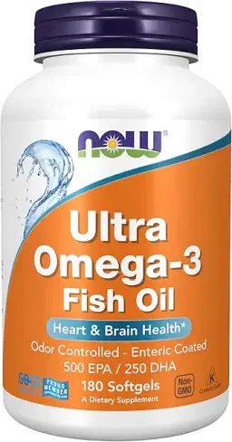 NOW Supplements, Ultra Omega-3 Molecular Distilled & Enteric Coated, 180 Softgels