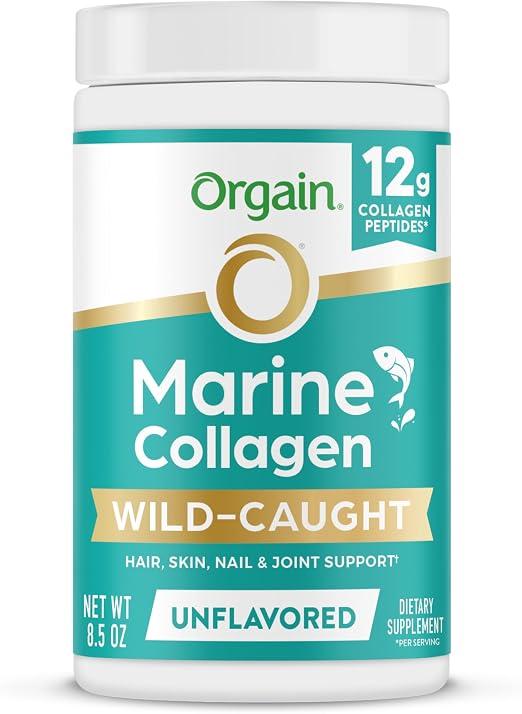 Orgain Wild-Caught Marine Collagen Peptides Powder, for Women and Men, Hair, Skin, Nails and Joint Support Supplement, 12g Collagen per Serving, Pescatarian and Paleo, Non-GMO, Unflavored, Type I and III, 241g (8.5 oz) product image