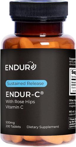 Endur, ENDUR-C, Vitamin C with Rose Hip, Supports Collagen Production, Antioxidant Protection and Gentle Digestion, Gluten Free, 500mg (200 Tablets)