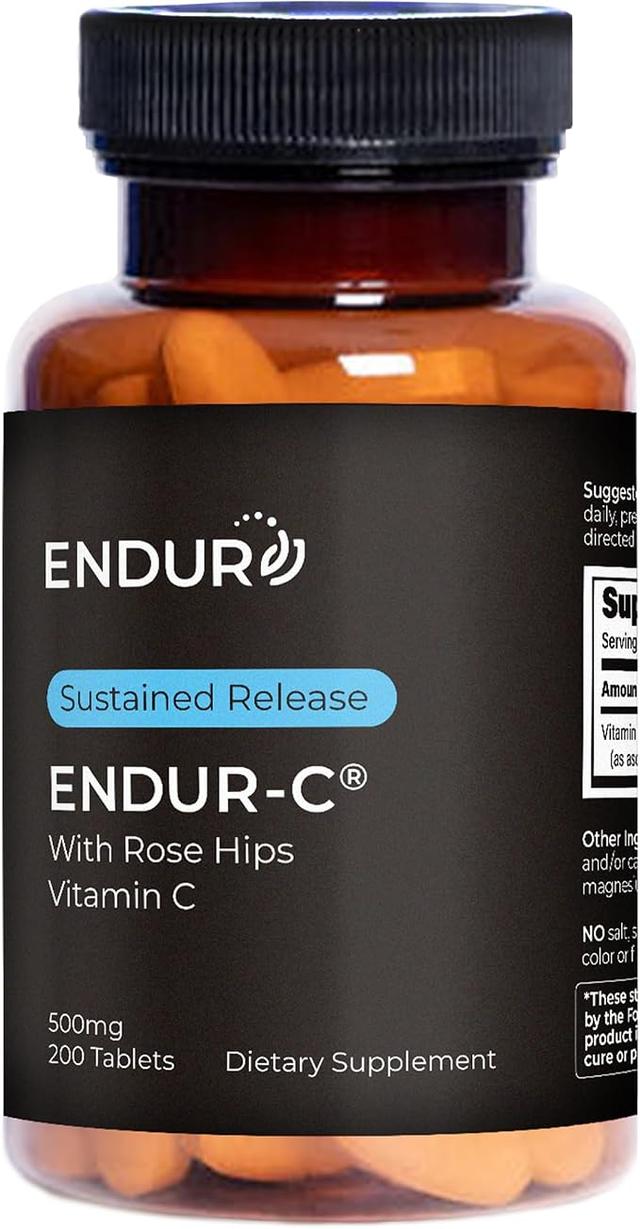 Endur, ENDUR-C, Vitamin C with Rose Hip, Supports Collagen Production, Antioxidant Protection and Gentle Digestion, Gluten Free, 500mg (200 Tablets) product image