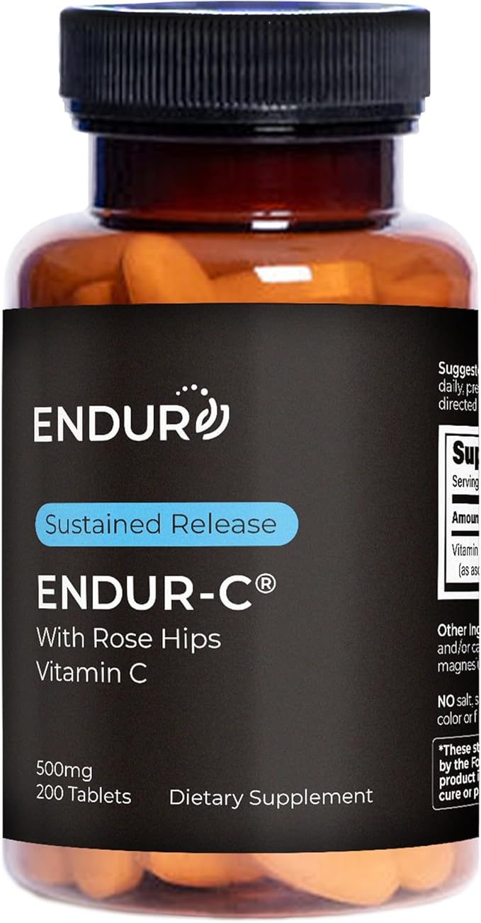 Endur, ENDUR-C, Vitamin C with Rose Hip, Supports Collagen Production, Antioxidant Protection and Gentle Digestion, Gluten Free, 500mg (200 Tablets) product image