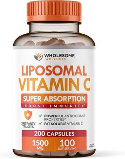 Wellness Liposomal Vitamin C Capsules (200 Count, 1500mg Buffered), High Absorption, Immune System & Collagen Booster, High-Potency Fat-Soluble Immune Support Ascorbic Acid, Natural Vegan