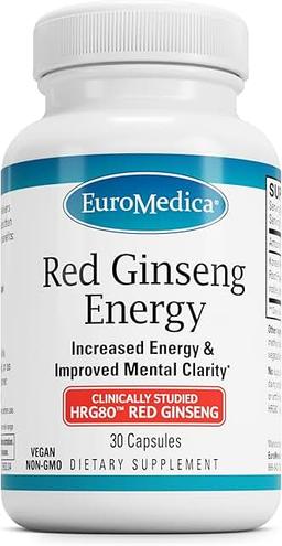 Euromedica Korean Red Ginseng Energy - Herbal Supplement Supporting Healthy Energy and Focus - with Korean Red Ginseng Root Powder - Vegan Tablets Supporting Healthy Endurance - 30 Capsules