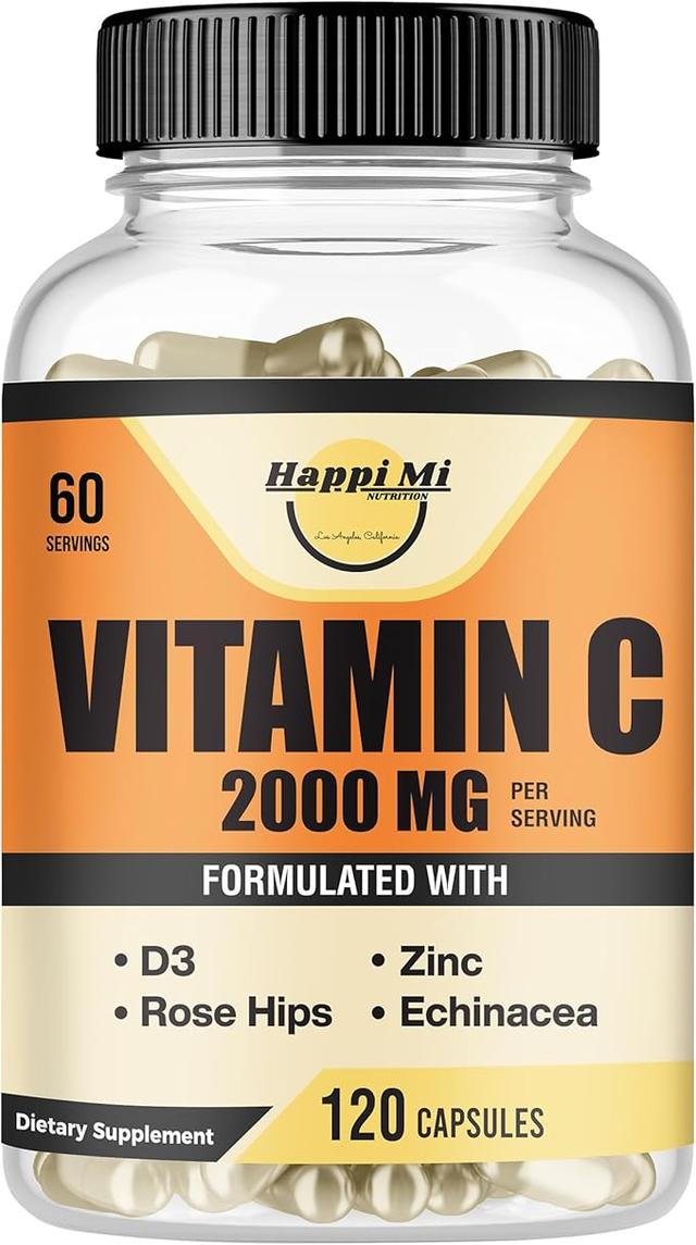 Vitamin C 2000mg, Zinc 40mg, Vitamin D3 5000 IU, Echinacea Extract, Rose Hip, Immune Support for Adults and Children, Immune Booster, 120 Vegan Capsules, 60-Day Supply, Non-GMO, No Fillers product image