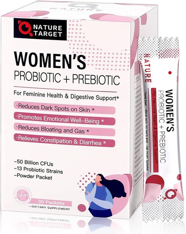 NATURE TARGET Probiotics for Women Probiotic Powder Supplement - Prebiotics and Probiotics for Digestive Health and Immune Support, 30 Individual Stick Bags product image