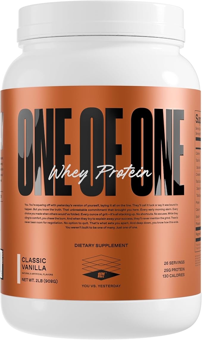 ONE of ONE Whey Protein Powder - Whey Protein Concentrate 25g with Digestive Enzymes, Gluten Free, Low Carb, Post-Workout Recovery - Classic Vanilla Flavor, 0.9kg (2 lb) product image