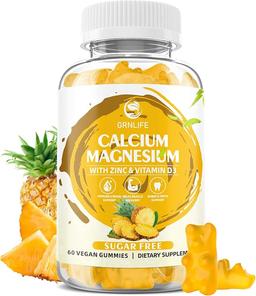 Calcium Magnesium Zinc Gummy with Vitamin D3, Sugar-Free Calcium Gummy, for Women and Men, Raspberry Flavor - 60 Count