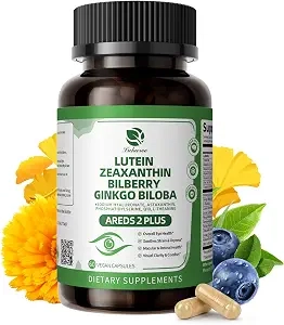 Lutein and Zeaxanthin Supplement - Advanced AREDS 2 Eye Vitamin - Eye Bilberry Supplement with Astaxanthin, Ginkgo Biloba, and Sodium Hyaluronate - for Eye Health and Brain Support, 60 Capsules product image