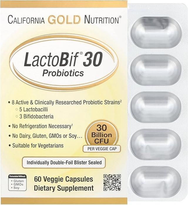 California Gold Nutrition LactoBif® 30 Probiotics, 30 Billion CFU, 60 Veggie Capsules product image