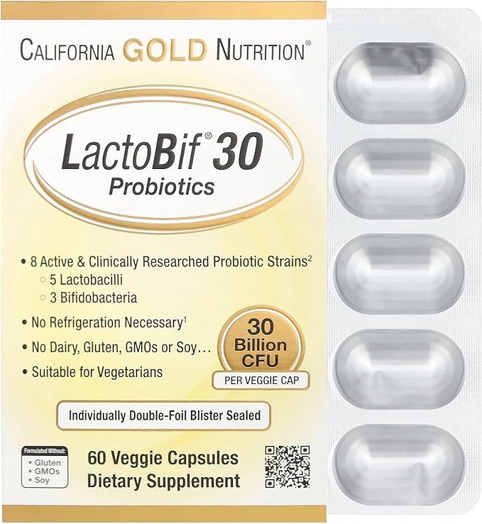 California Gold Nutrition LactoBif® 30 Probiotics, 30 Billion CFU, 60 Veggie Capsules product image