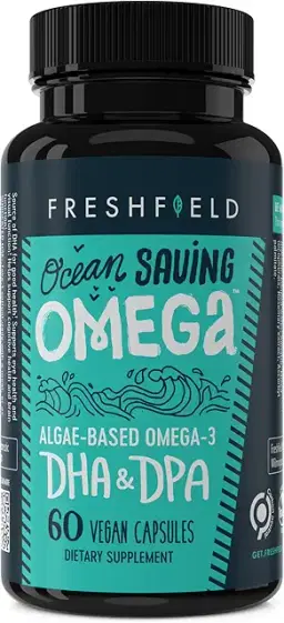Marine Omega, Algae Omega 3, DHA Supplement, 2-Month Supply, Sustainably Sourced, Maximum Strength DHA per Capsule (440mg), with DPA