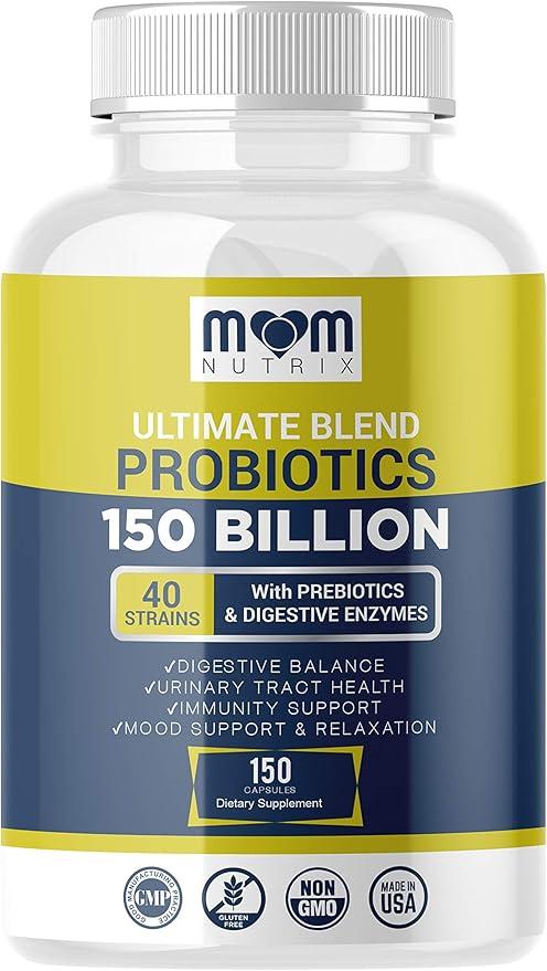 Probiotics 150 Billion CFU - 40 Strain Probiotics for Women, Probiotics for Men and Adults - Shelf Stable Probiotic with Organic Prebiotic - Acidophilus Probiotic - 150 Capsules - Made in USA product image
